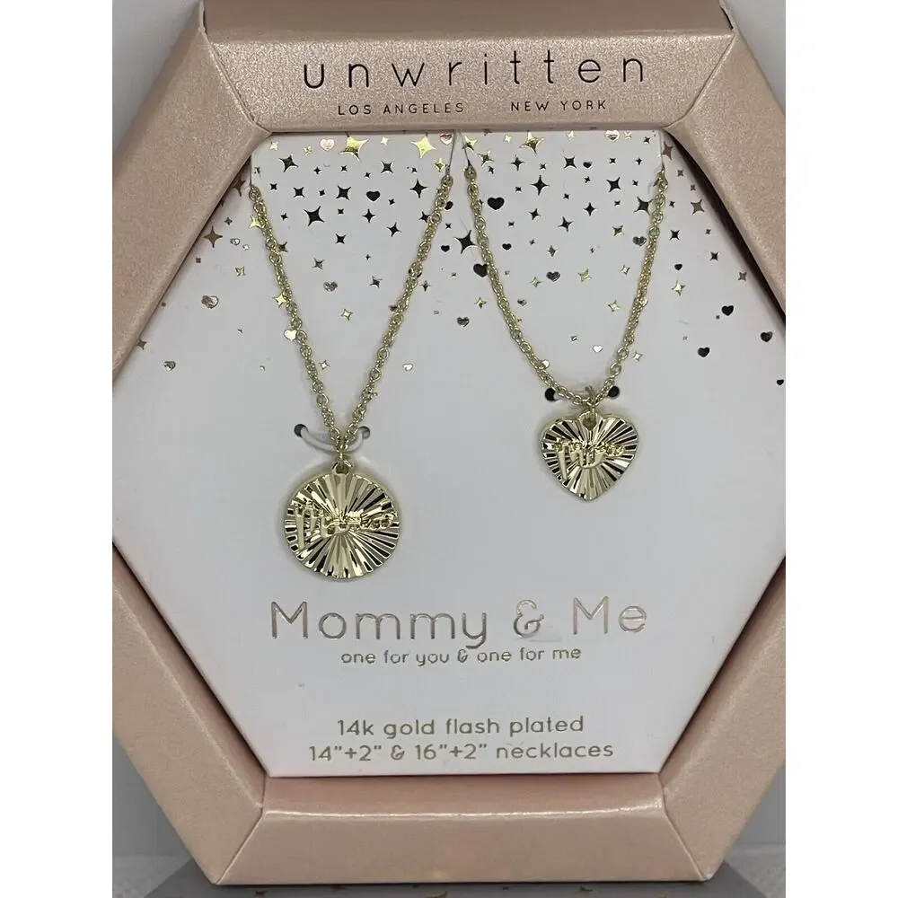 Unwritten 14K Gold Plated Mommy & Me Necklace(2 Piece Set)Gift For Mom Chic NEW